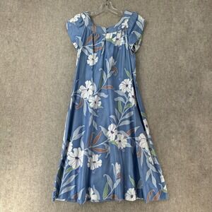 VTG Sun Fashions Hawaiian Dress Muumuu Midi‎ Floral Light Blue Long Women Sz 8